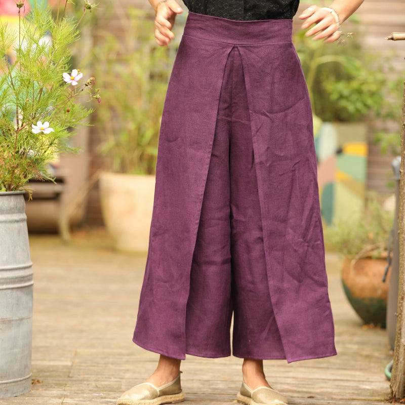 Pantalon drapé Mathilde - lin lilas - Quintessence