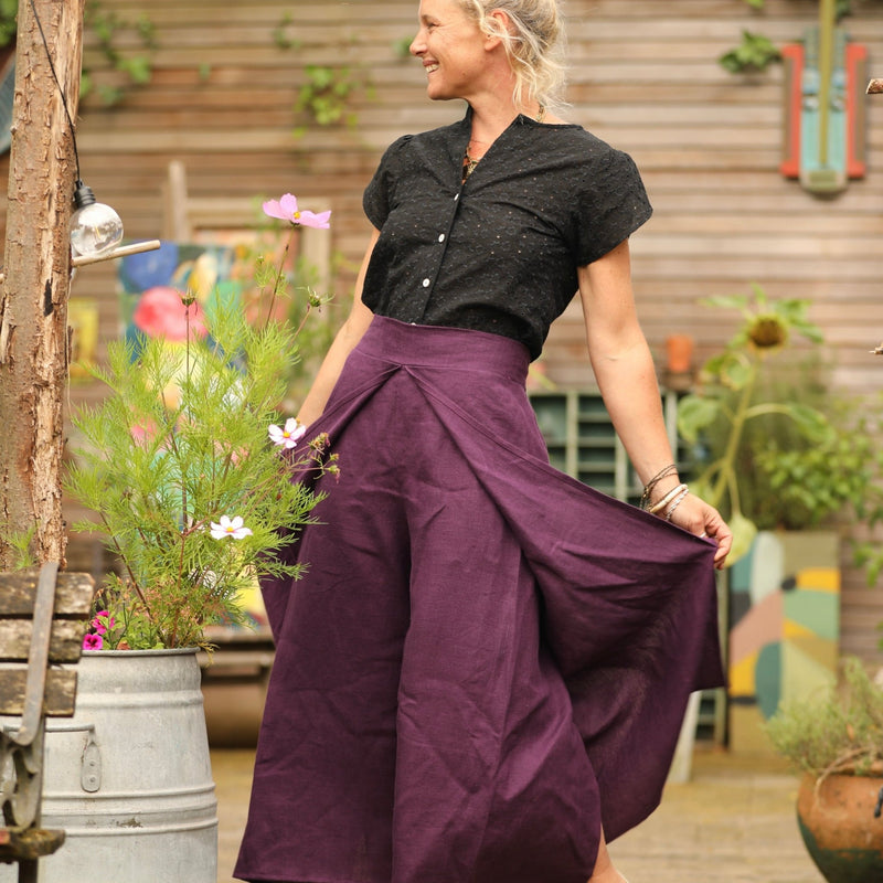 Pantalon drapé Mathilde - lin lilas - Quintessence