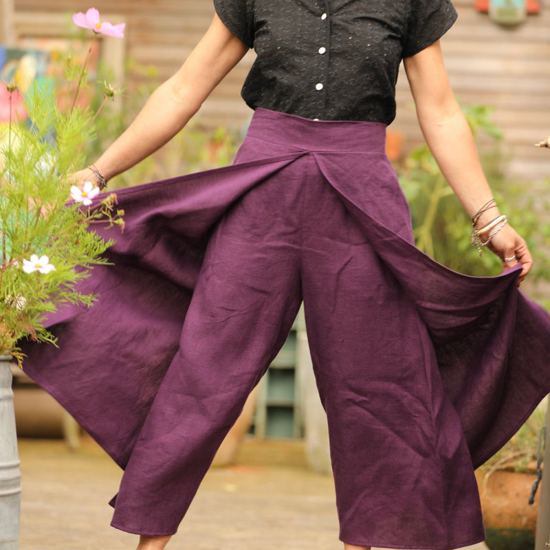 Pantalon drapé Mathilde - lin lilas - Quintessence