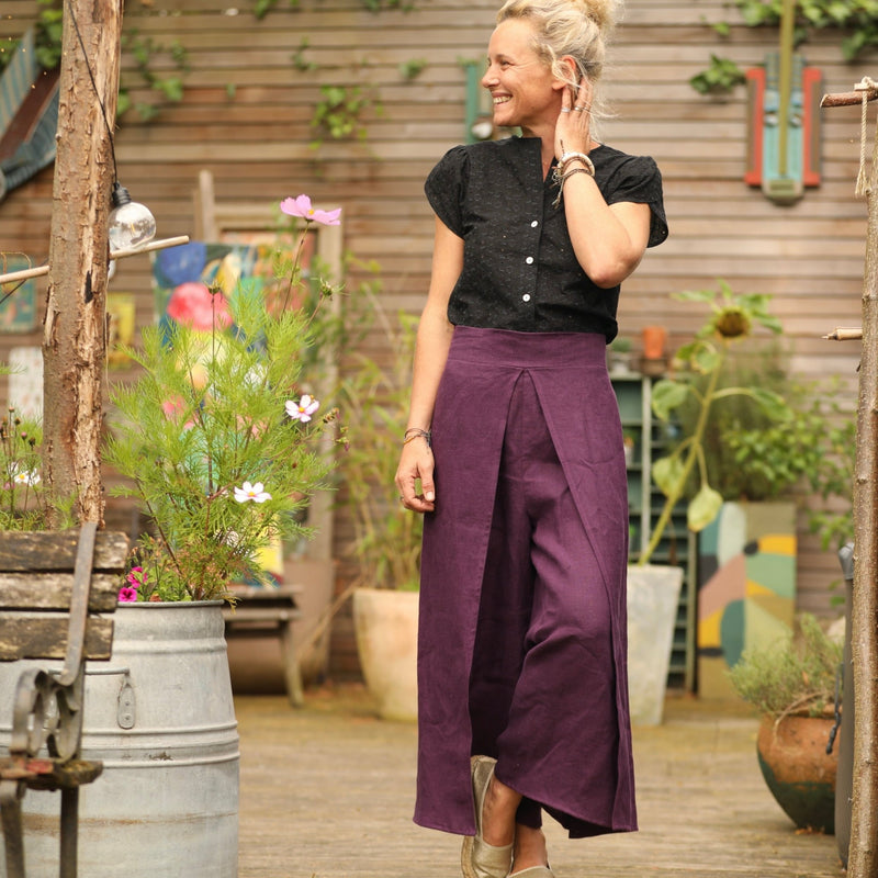 Pantalon drapé Mathilde - lin lilas - Quintessence