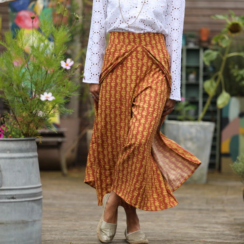 Pantalon drapé Mathilde - viscose batik terracotta - Quintessence