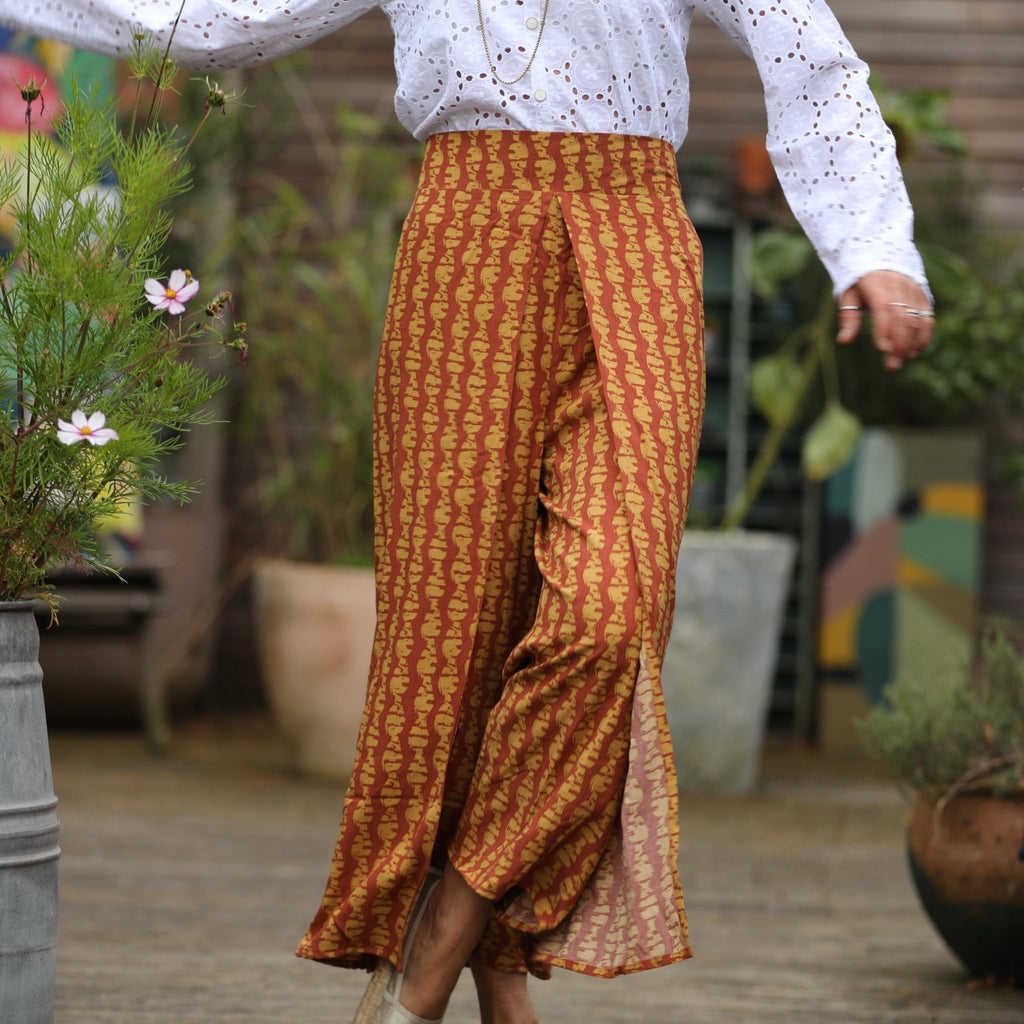 Pantalon drapé Mathilde - viscose batik terracotta - Quintessence