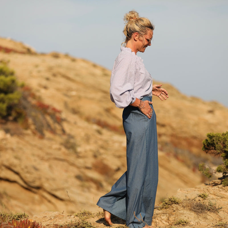 Pantalon Tom - jean de coton léger bleu - Quintessence