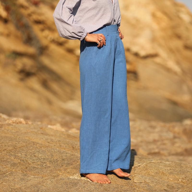 Pantalon Tom - lin ston wash bleu azur - Quintessence