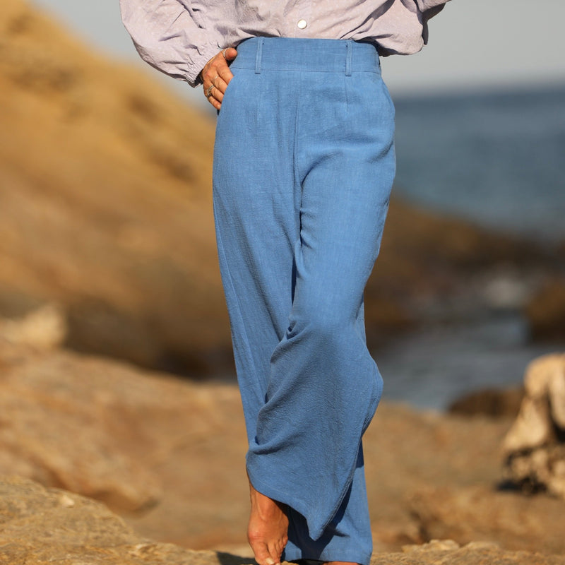 Pantalon Tom - lin ston wash bleu azur - Quintessence