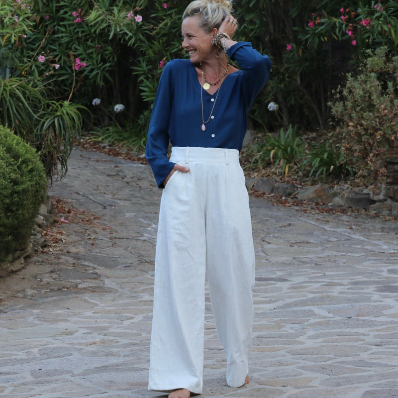 Pantalon Tom - velours de coton côtelé blanc cassé - Quintessence