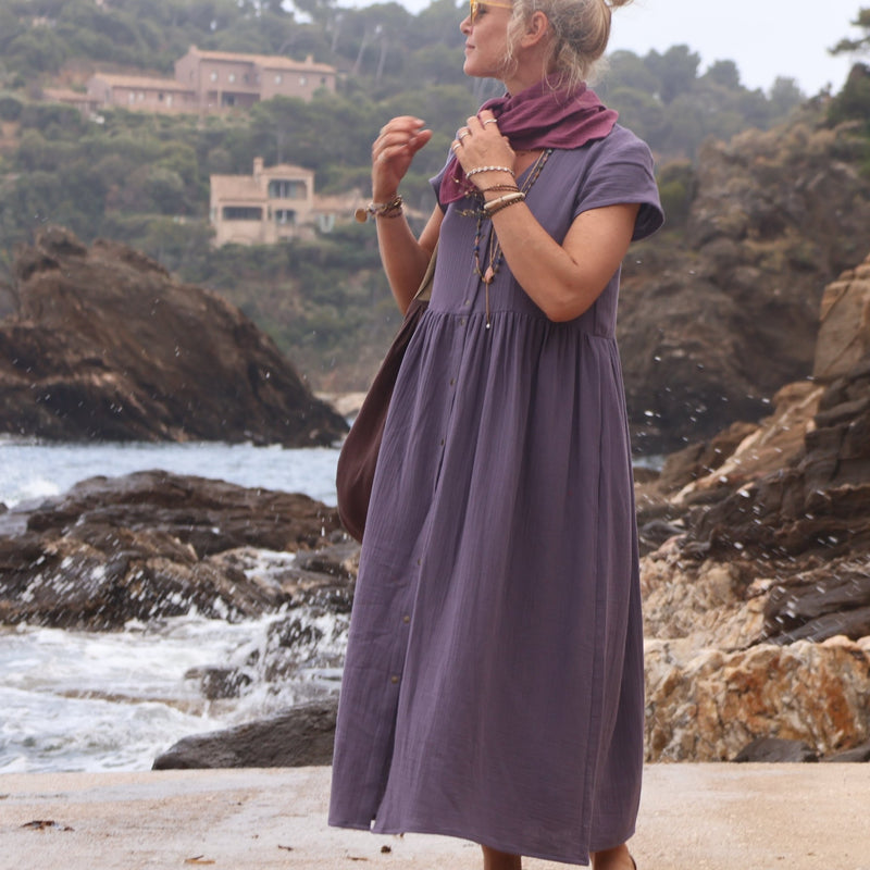 Robe Amélia double gaze de coton prune - Quintessence