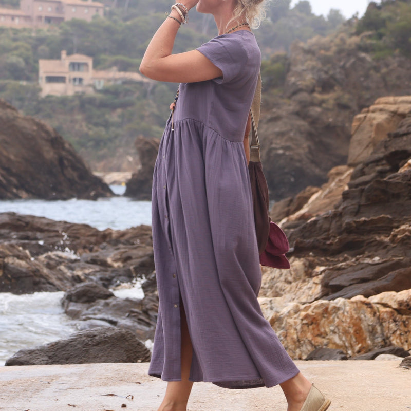 Robe Amélia double gaze de coton prune - Quintessence