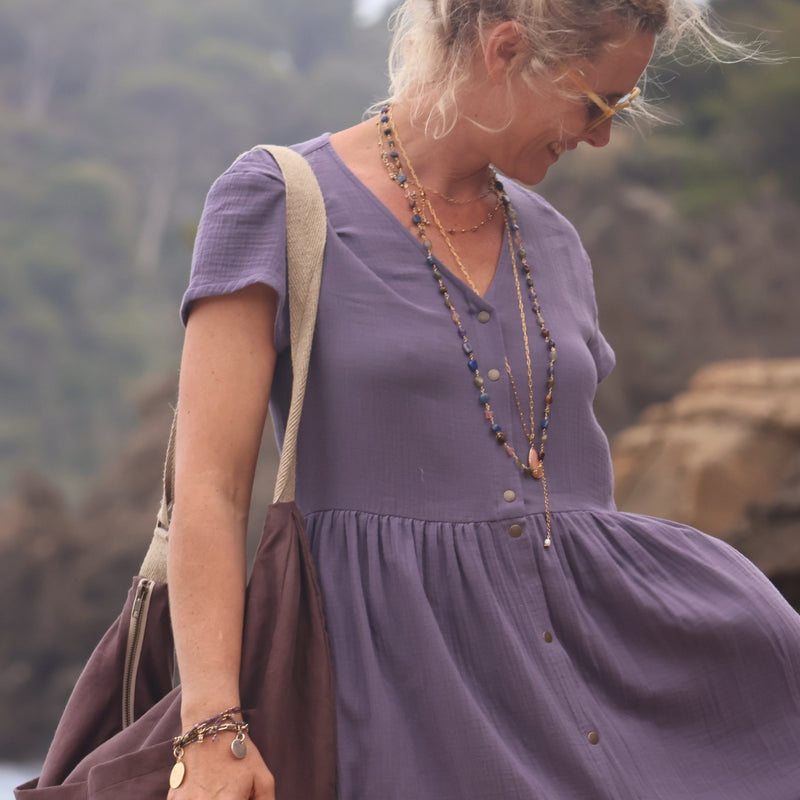 Robe Amélia double gaze de coton prune - Quintessence