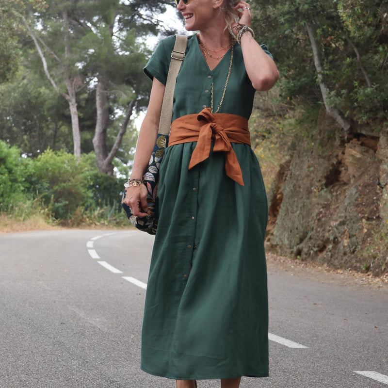 Robe Amélia lin vert citronelle - Quintessence