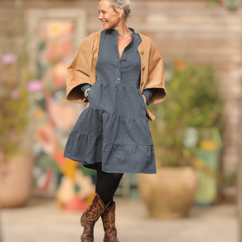 Robe Bella - lin stone wash bleu navy - Quintessence