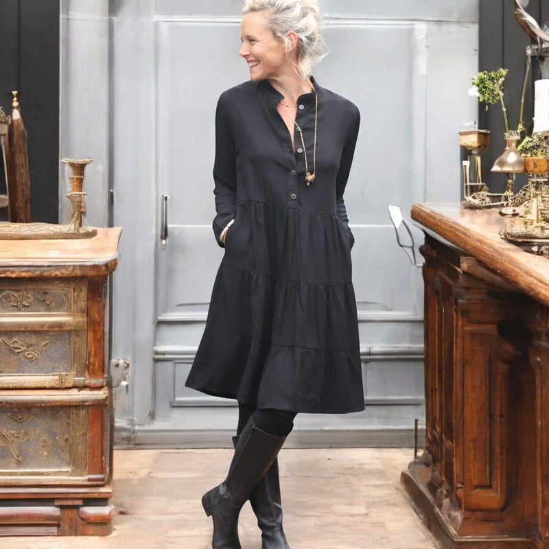 Robe Bella - sergé de viscose noir - Quintessence