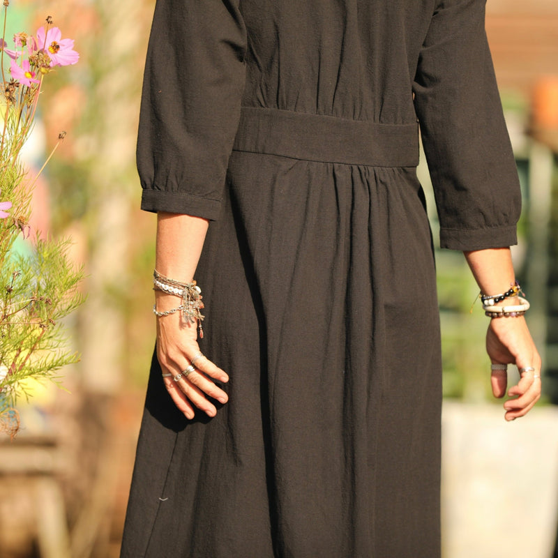 Robe Clara manches 3/4 - coton lavé noir - Quintessence