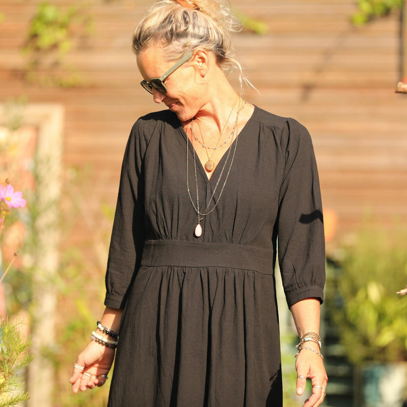 Robe Clara manches 3/4 - coton lavé noir - Quintessence