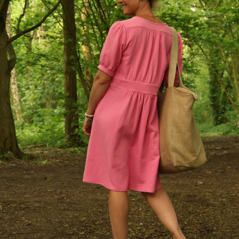 Robe Clara midi - piqué de coton rose néon - Quintessence
