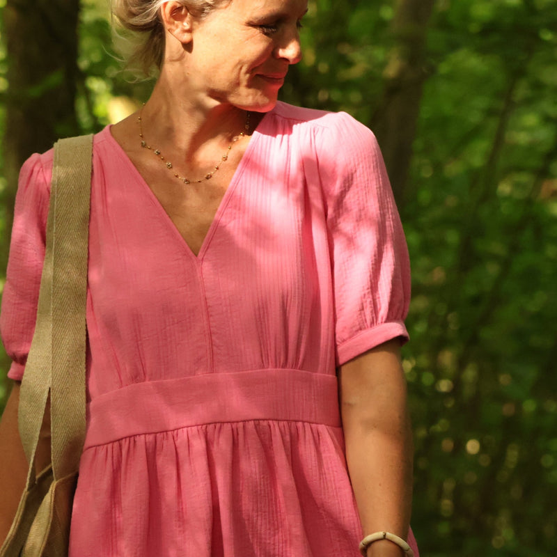 Robe Clara midi - piqué de coton rose néon - Quintessence