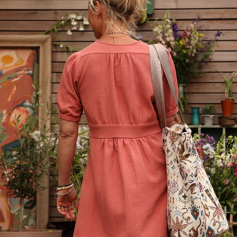 Robe Clara midi - piqué de coton terracotta rosé - Quintessence
