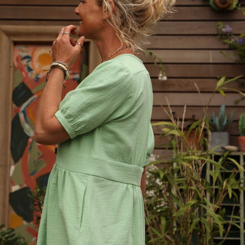 Robe Clara midi - piqué de coton vert néon - Quintessence