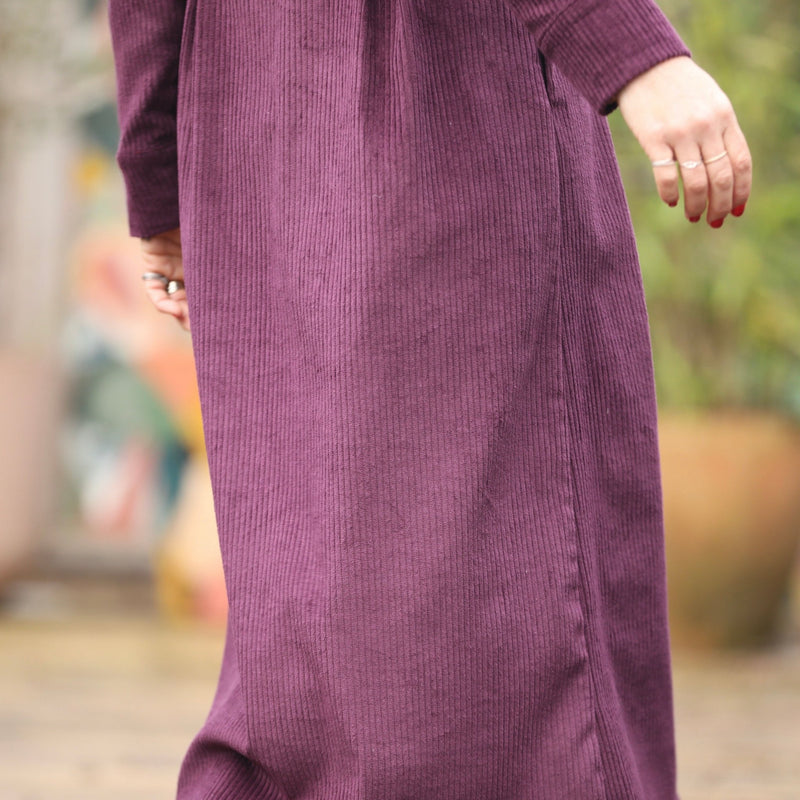 Robe Cyrielle - velours côtelé aubergine - Quintessence