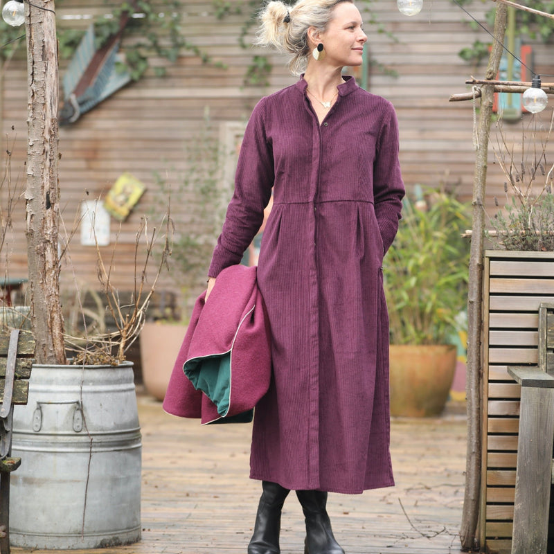 Robe Cyrielle - velours côtelé aubergine - Quintessence