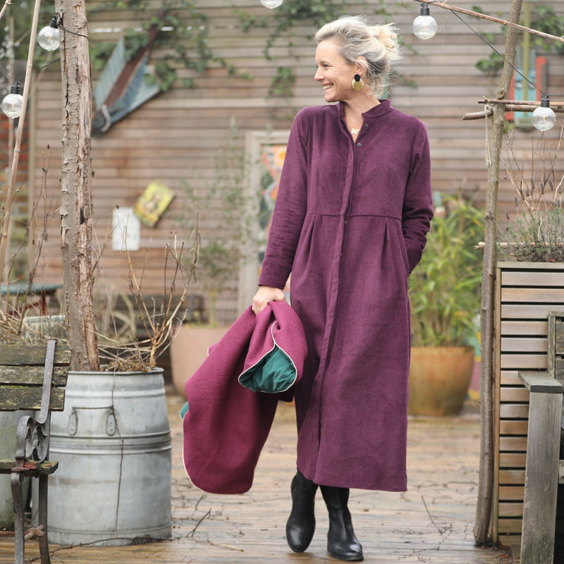 Robe Cyrielle - velours côtelé aubergine - Quintessence