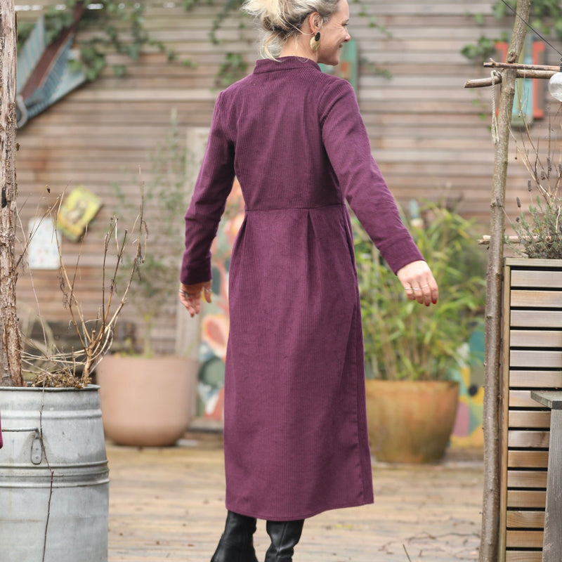 Robe Cyrielle - velours côtelé aubergine - Quintessence