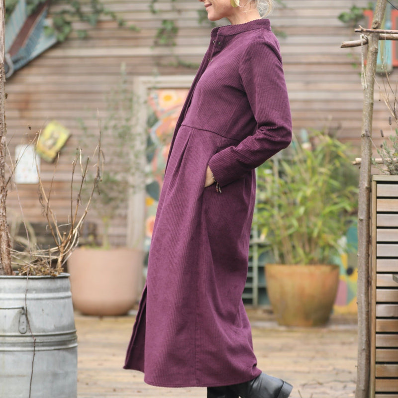 Robe Cyrielle - velours côtelé aubergine - Quintessence