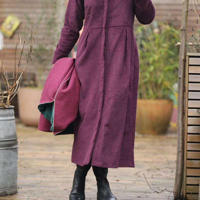 Robe Cyrielle - velours côtelé aubergine - Quintessence