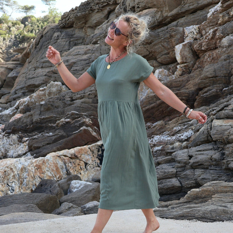 Robe Elsie en viscose/lin eucalyptus - Quintessence