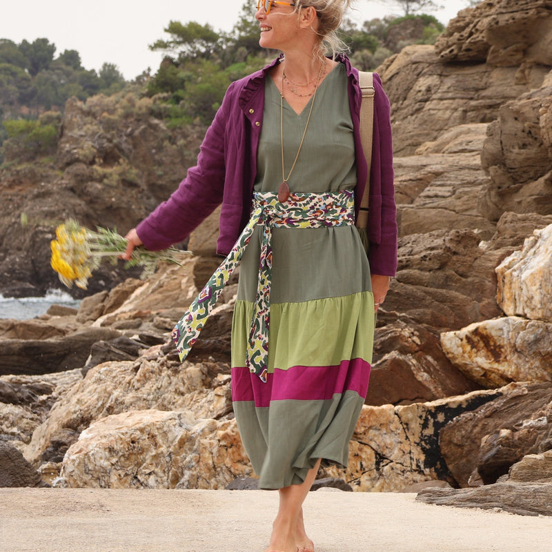 Robe Gitane - viscose/lin vert/lilas - Quintessence