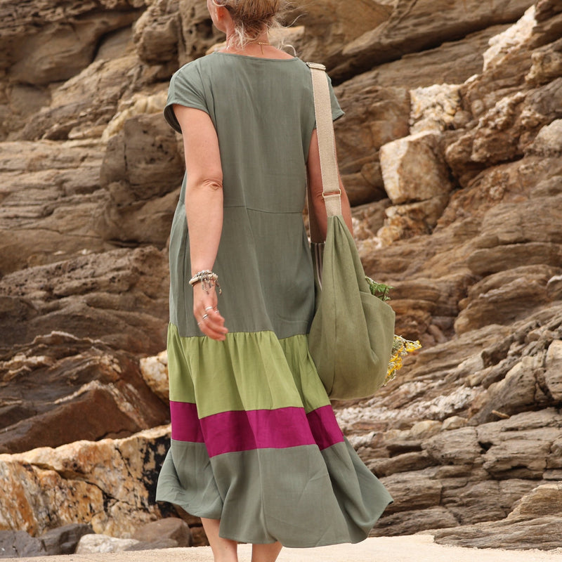 Robe Gitane - viscose/lin vert/lilas - Quintessence