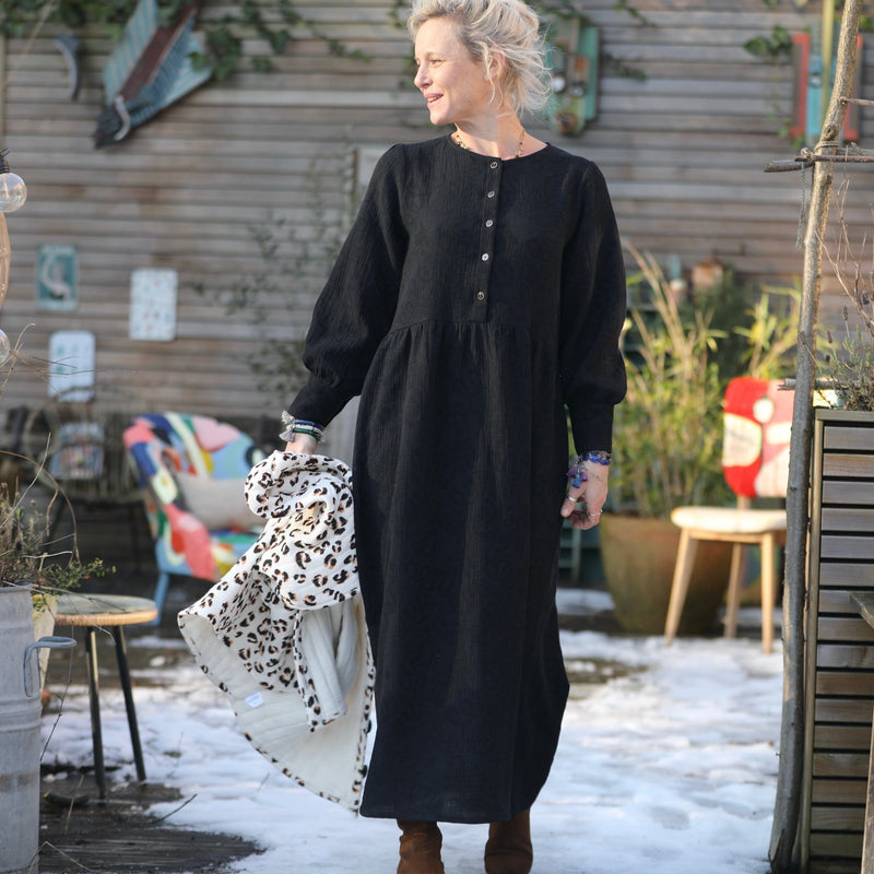 Robe Isis - jacquard coton/lin noir - Quintessence