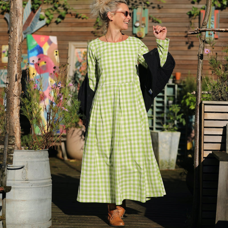 Robe Louisa - carreaux de coton vert anis - Quintessence