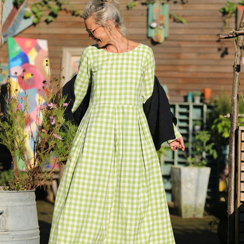 Robe Louisa - carreaux de coton vert anis - Quintessence