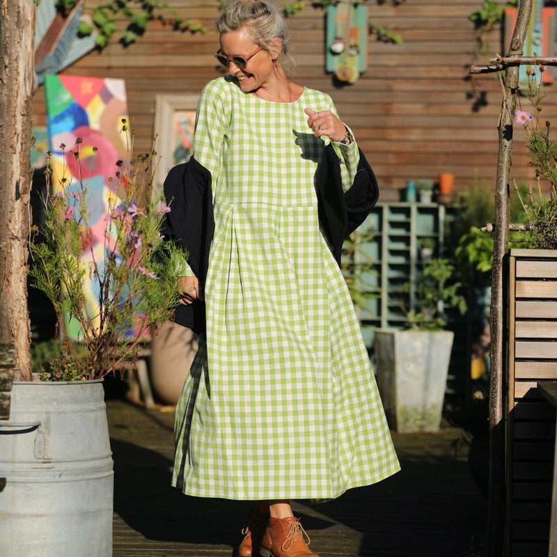 Robe Louisa - carreaux de coton vert anis - Quintessence