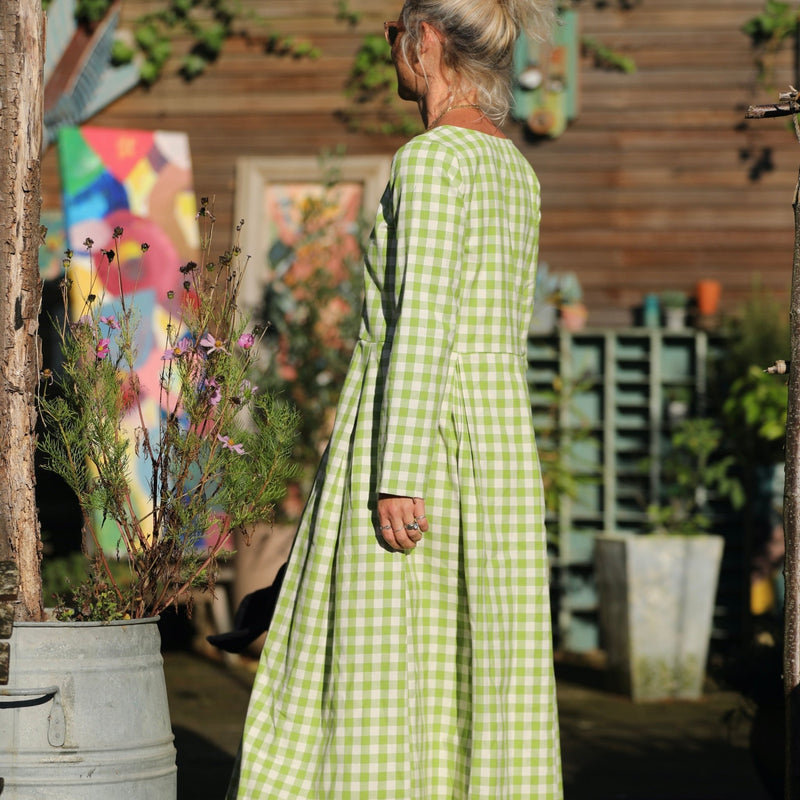 Robe Louisa - carreaux de coton vert anis - Quintessence