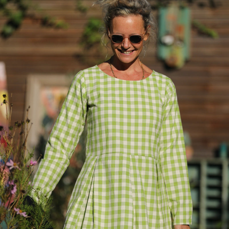 Robe Louisa - carreaux de coton vert anis - Quintessence