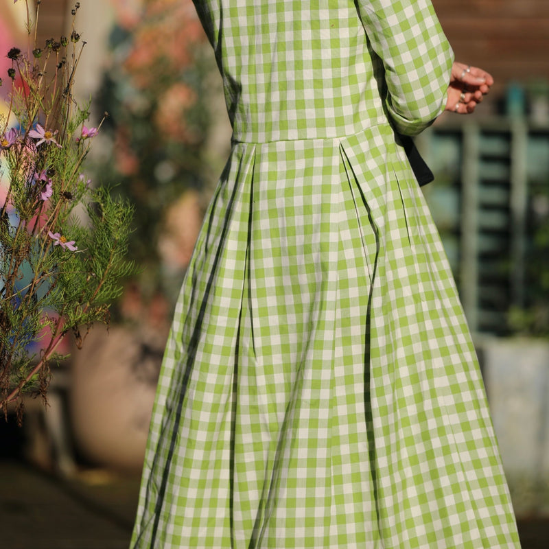 Robe Louisa - carreaux de coton vert anis - Quintessence