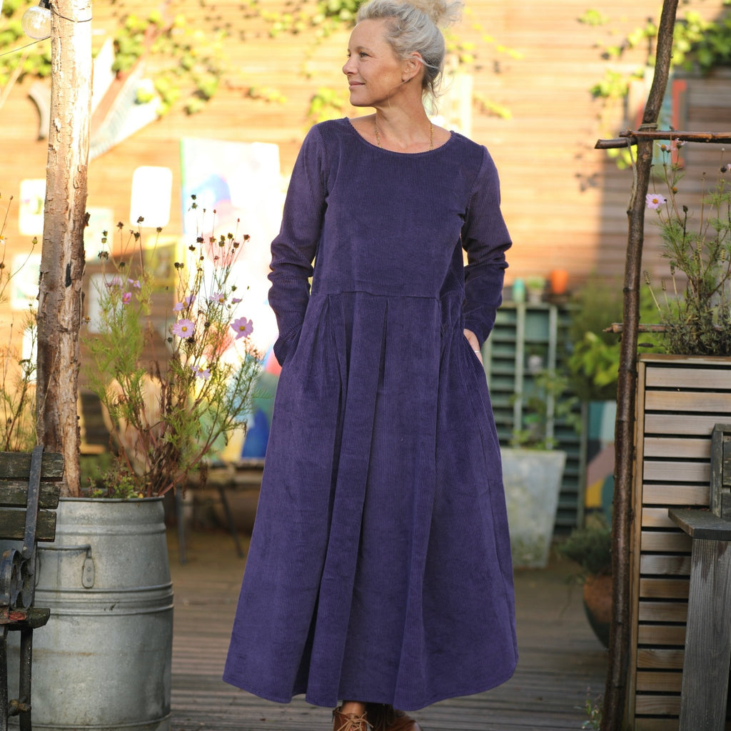 Robe Louisa - velours côtelé prune - Quintessence