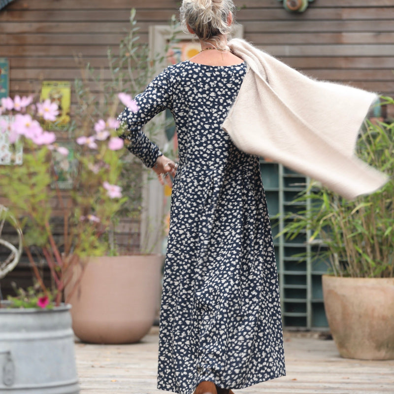 Robe Louisa - viscose/lin fleuri marine - Quintessence