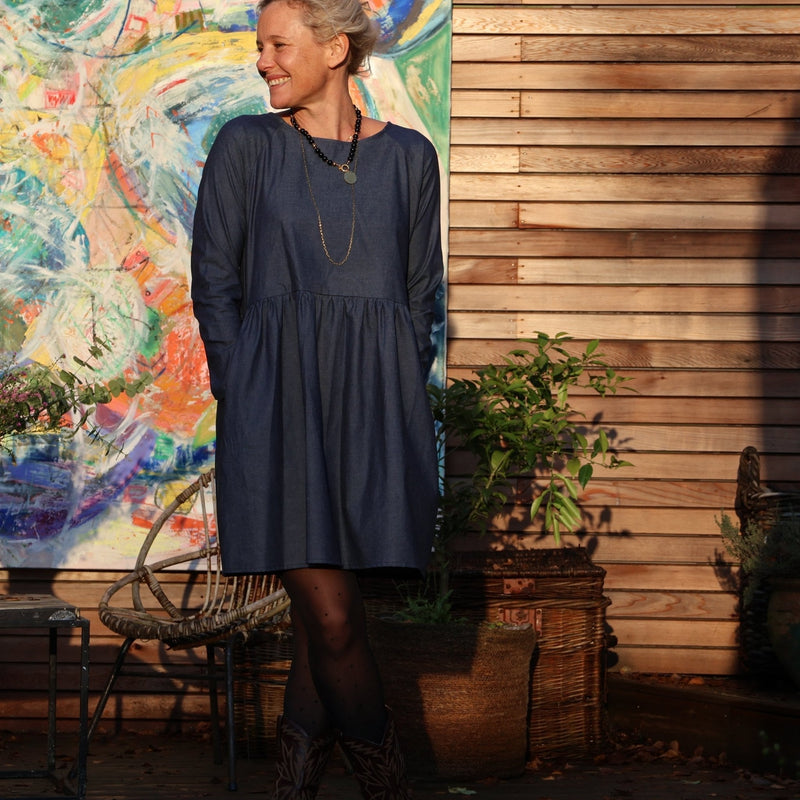 Robe Mia midi - jean bleu - Quintessence