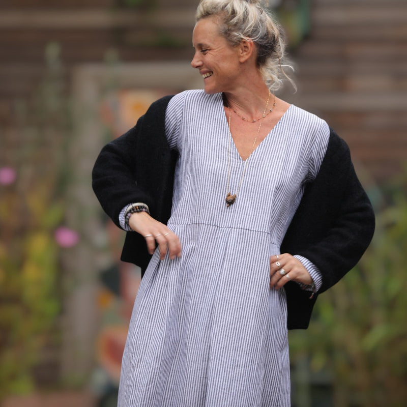 Robe romane - coton/lin rayé noir/blanc - Quintessence