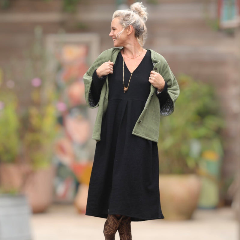 Robe romane - double gaze de coton noire - Quintessence