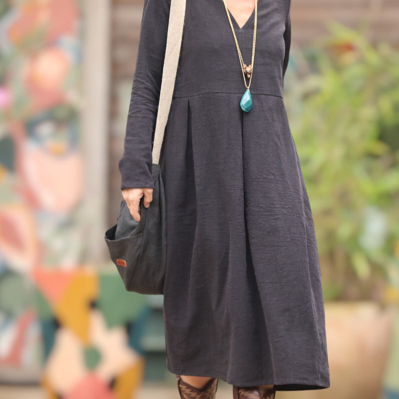 Robe romane - lin stone wash noir - Quintessence