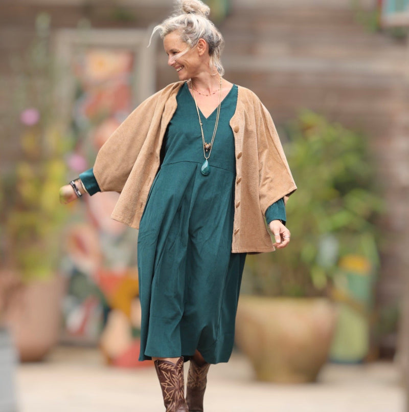 Robe romane - velours milleraies colvert - Quintessence