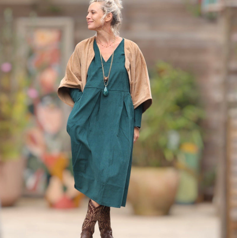 Robe romane - velours milleraies colvert - Quintessence