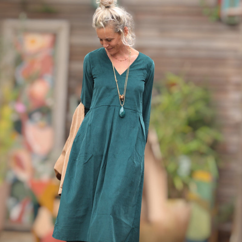 Robe romane - velours milleraies colvert - Quintessence