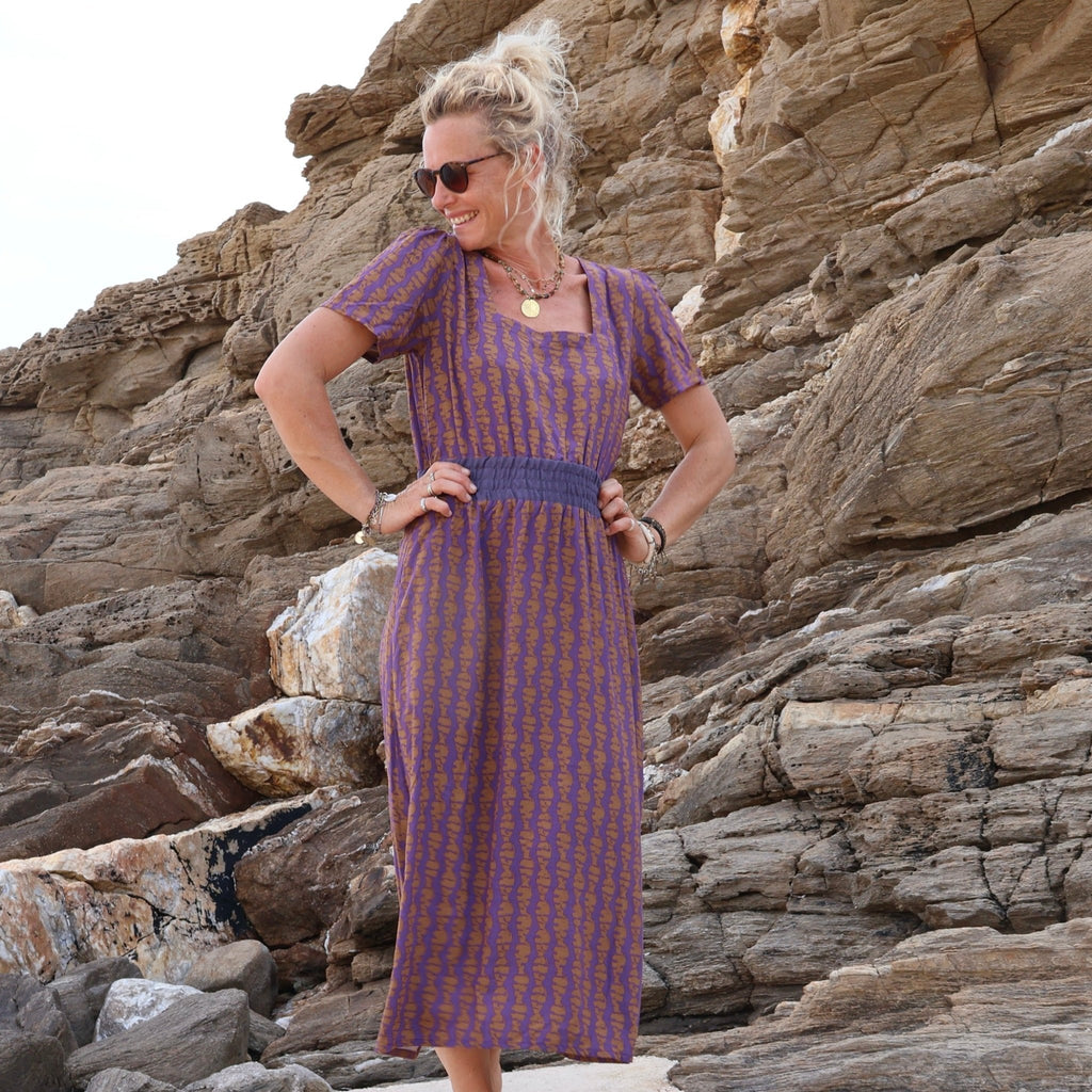 Robe Stella - batik prune camel - Quintessence