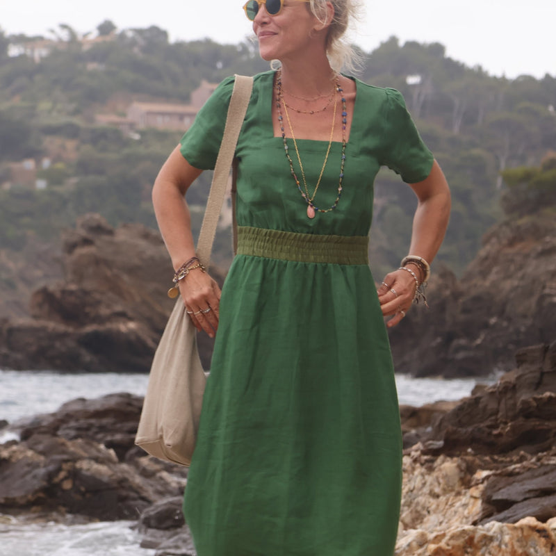 Robe Stella - lin vert citronnelle - Quintessence