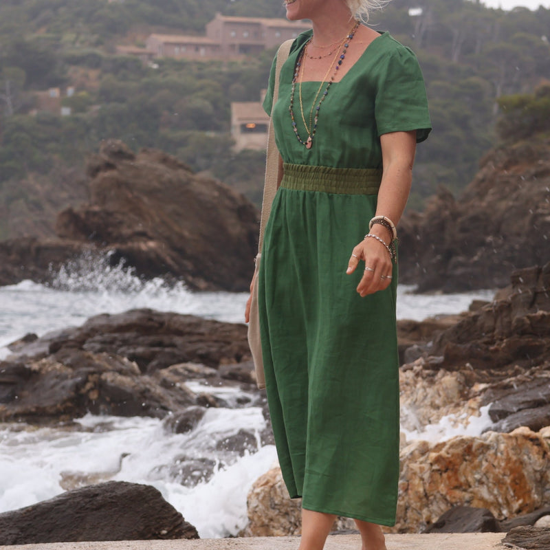 Robe Stella - lin vert citronnelle - Quintessence